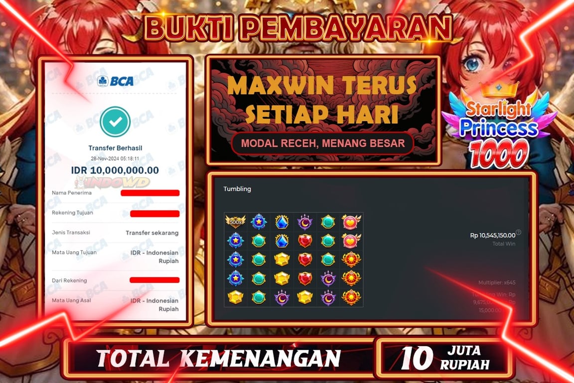 INDOWD JACKPOT SLOT STARLIGHT PRINCES 1000 Rp.10.000.000,- LUNAS