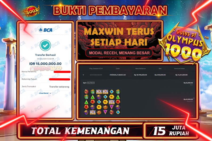 INDOWD JACKPOT SLOT GATES OF OLYMPUS 1000 Rp.15.000.000,- LUNAS