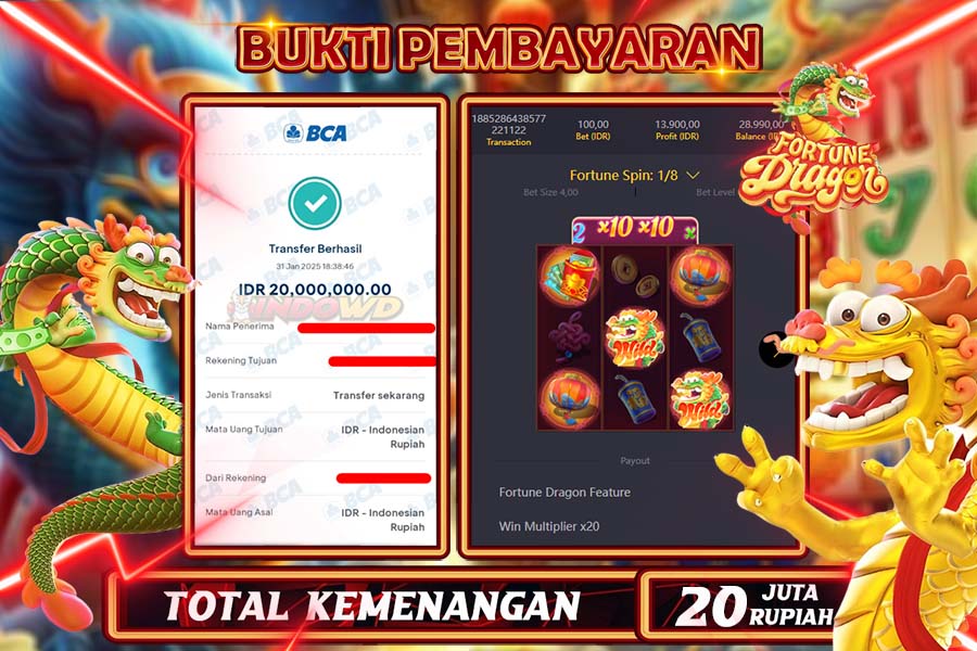 INDOWD JACKPOT SLOT FORTUNE DRAGON  Rp20.000.000,- LUNAS