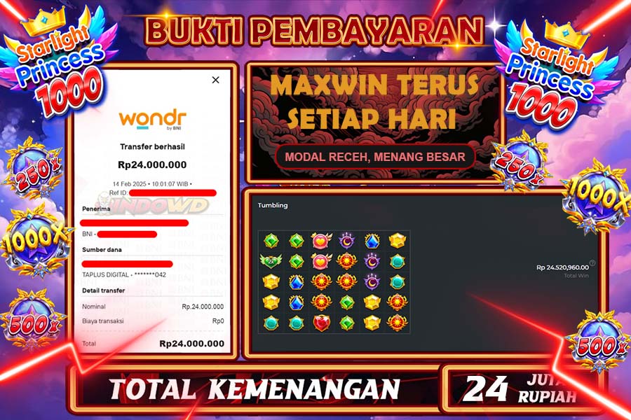 INDOWD JACKPOT SLOT STARLIGHT PRINCES 1000 Rp.24.000.000,- LUNAS