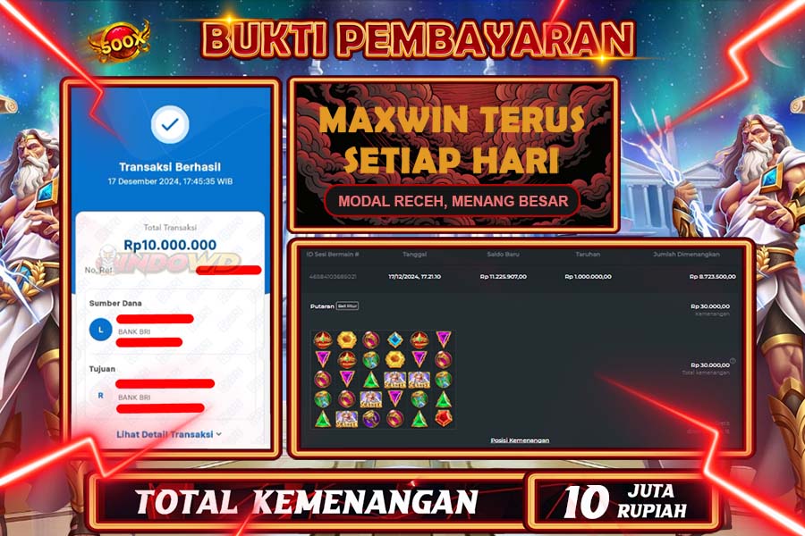 INDOWD JACKPOT LIVE GAMES  SLOT GATES OF OLYMPUS  1000  Rp.10.000.000,- LUNAS