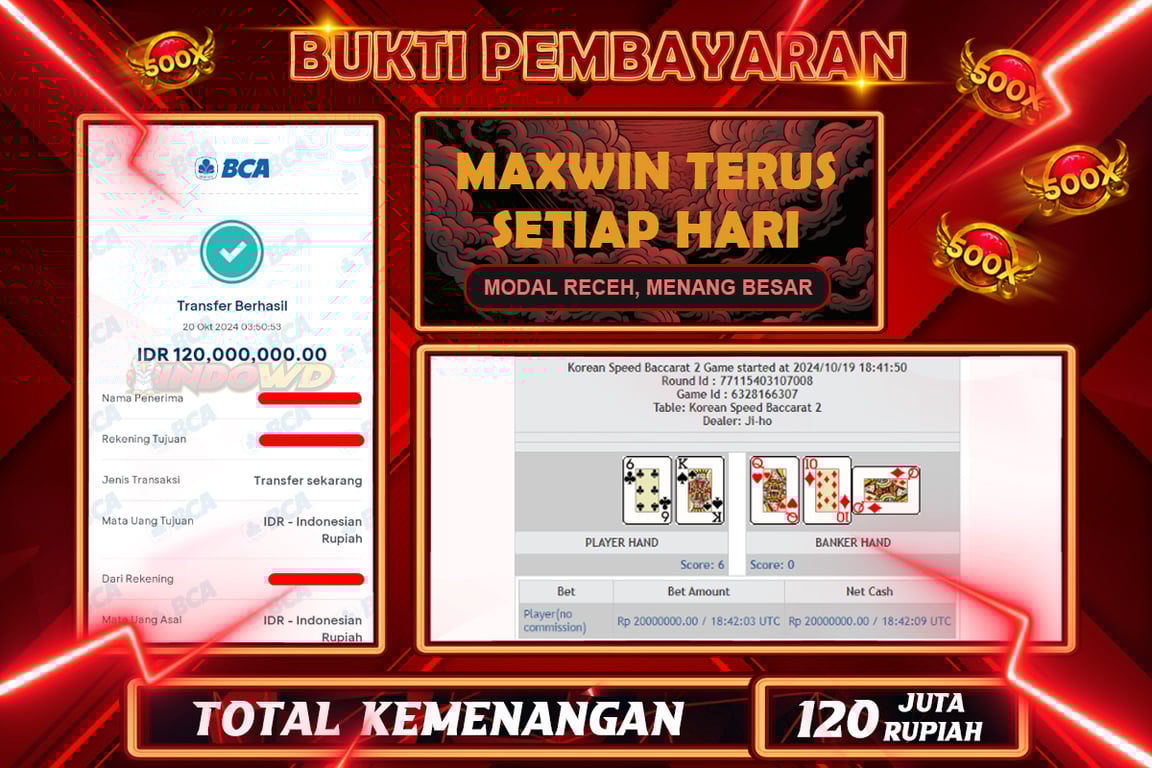 INDOWD JACKPOT BACCARAT Rp.120.000.000,- LUNAS
