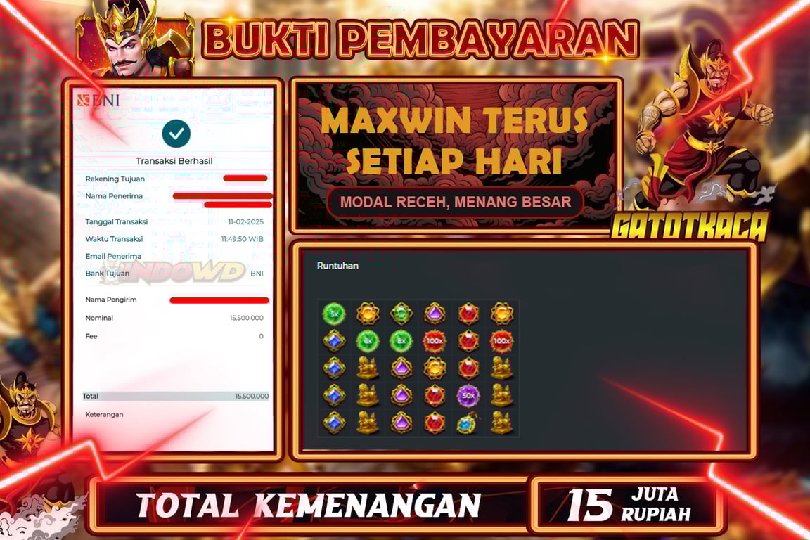 INDOWD JACKPOT SLOT GATOT KACA 1000 Rp15.000.000,- LUNAS