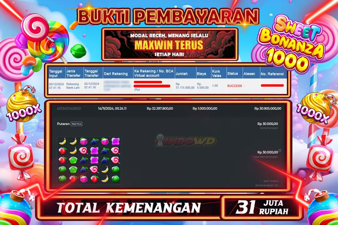 INDOWD JACKPOT SLOT SWEET BONANZA 1000 Rp.15.000.000,- LUNAS