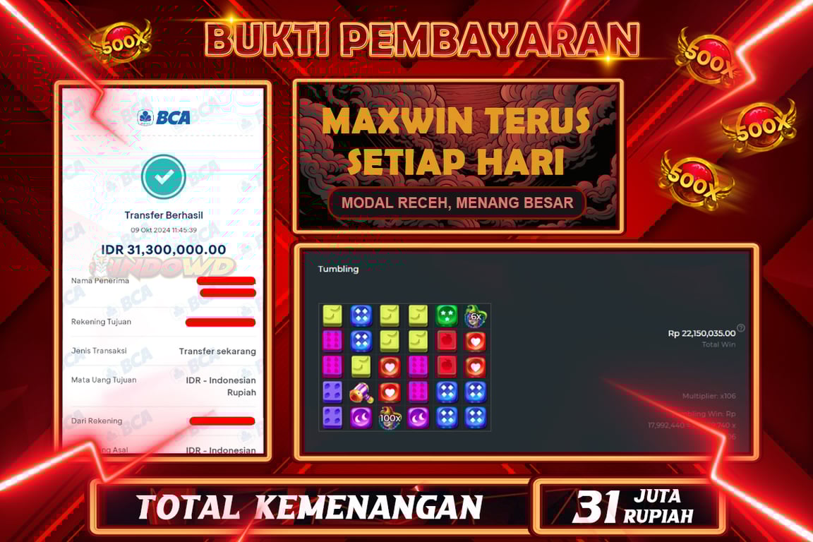 INDOWD JACKPOT SLOT SWEET BONANZA DICE Rp.31.300.000,- LUNAS