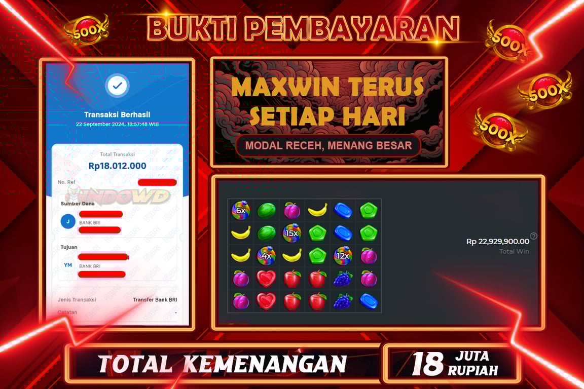 INDOWD JACKPOT SLOT SWEET BONANZA 1000 Rp.18.012.000,- LUNAS