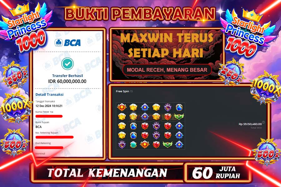 INDOWD JACKPOT SLOT STARLIGH PRINCES 1000 Rp.60.000.000,- LUNAS