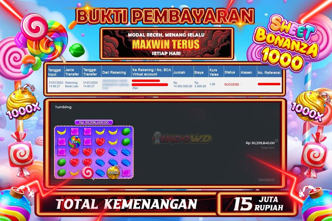 INDOWD JACKPOT SLOT SWEET BONANZA 1000  Rp15.000.000,- LUNAS