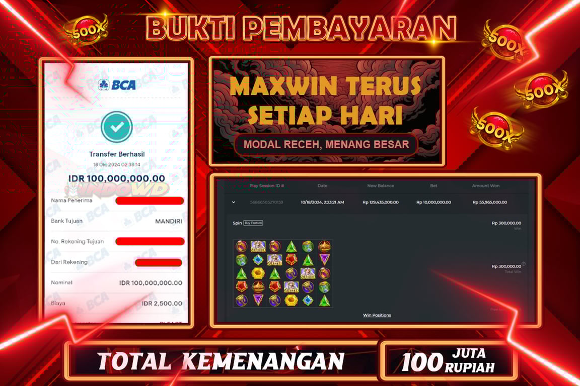 INDOWD JACKPOT SLOT GATES OF OLYMPUS 1000 Rp.100.000.000,- LUNAS