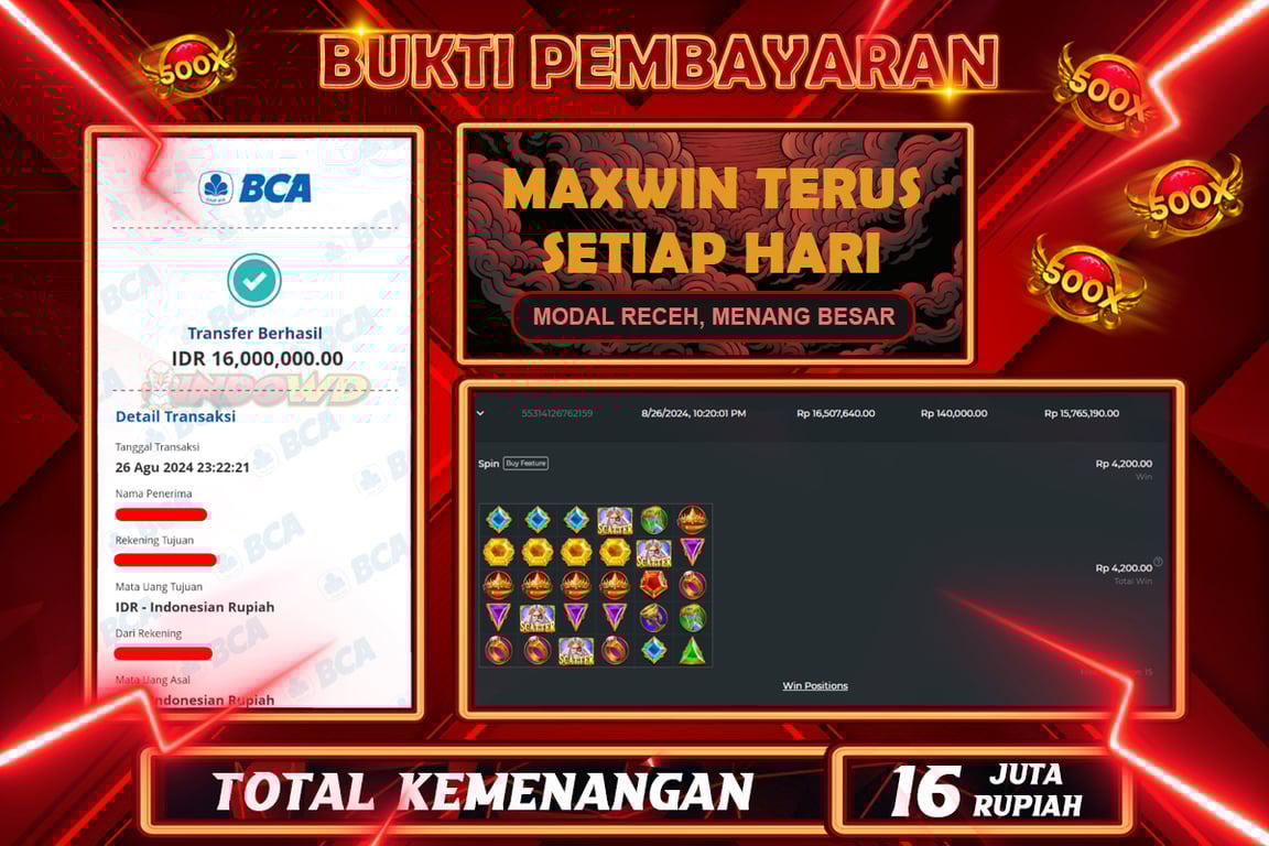 INDOWD JACKPOT SLOT GATES OF OLYMPUS Rp.16.000.000,- LUNAS