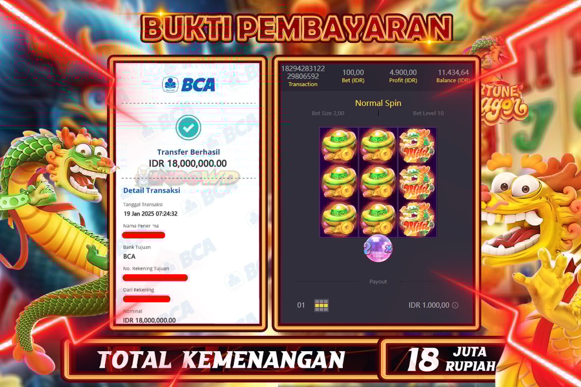 INDOWD JACKPOT SLOT FORTUNE DRAGON Rp18.000.000,- LUNAS