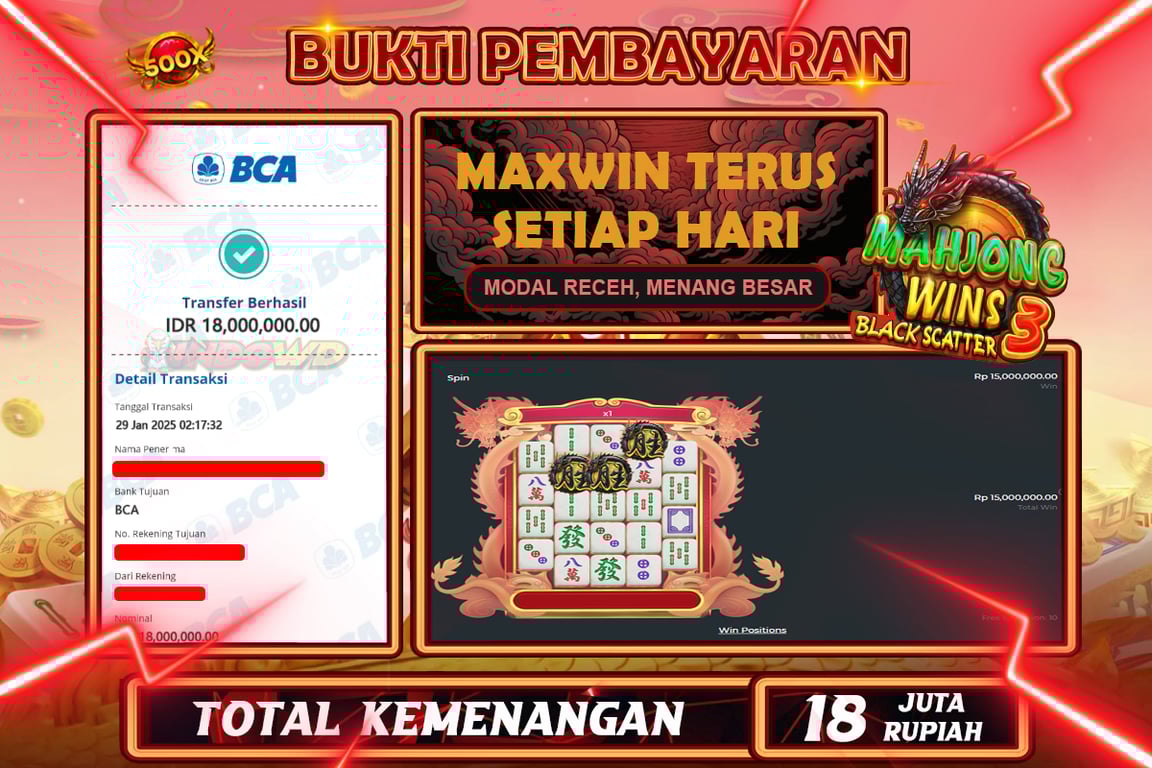 INDOWD JACKPOT SLOT MAHJONG WINS 3 BLACK SCATTER Rp18.000.000,- LUNAS