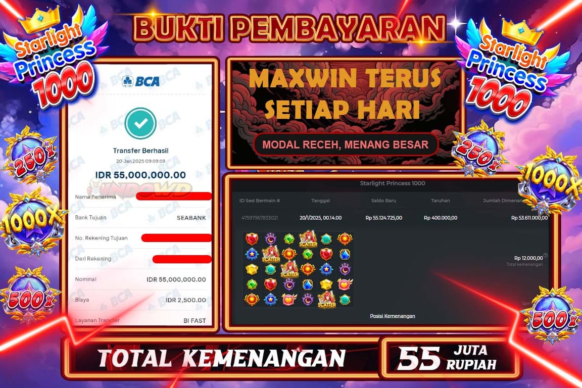INDOWD JACKPOT SLOT STARLIGHT PRINCES 1000 Rp55.000.000,- LUNAS