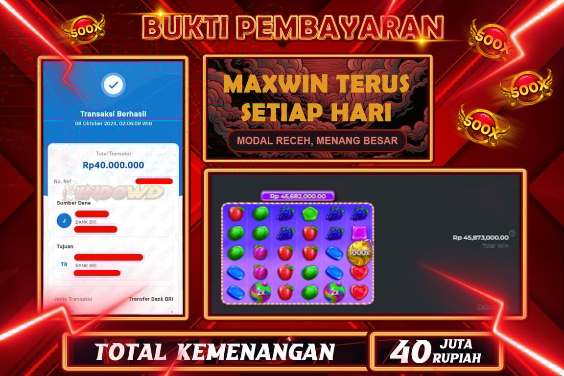 INDOWD JACKPOT SLOT SWEET BONANZA 1000 Rp.40.000.000,- LUNAS