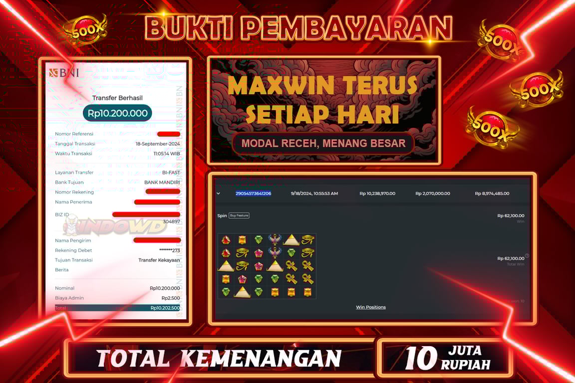 INDOWD JACKPOT SLOT PYRAMID BONANZA Rp.10.200.000,- LUNAS