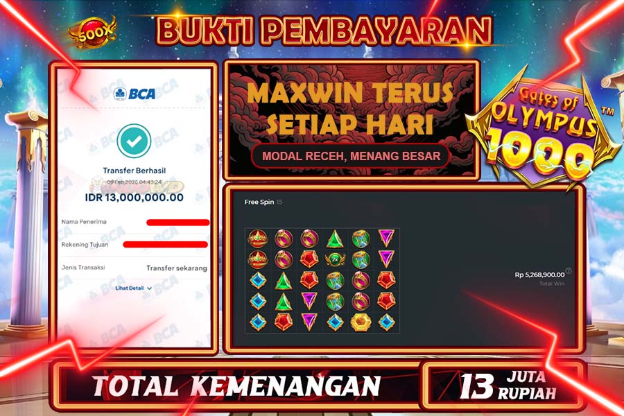 INDOWD JACKPOT SLOT GATES OF OLYMPUS 1000 Rp13.000.000,- LUNAS