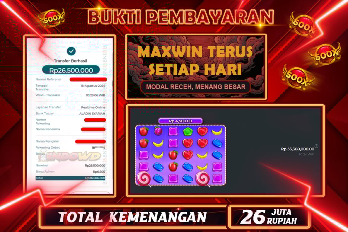 INDOWD JACKPOT SLOT SWEET BONANZA 1000 Rp.26.500.000,- LUNAS