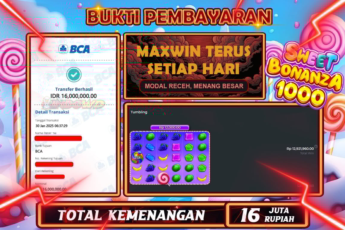 INDOWD JACKPOT SLOT SWEET BONANZA 1000 Rp16.000.000,- LUNAS