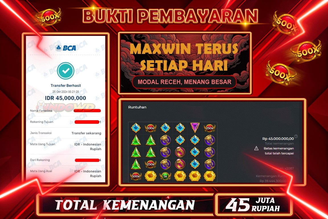 INDOWD JACKPOT SLOT GATES OF OLYMPUS 1000 Rp.45.000.000,- LUNAS