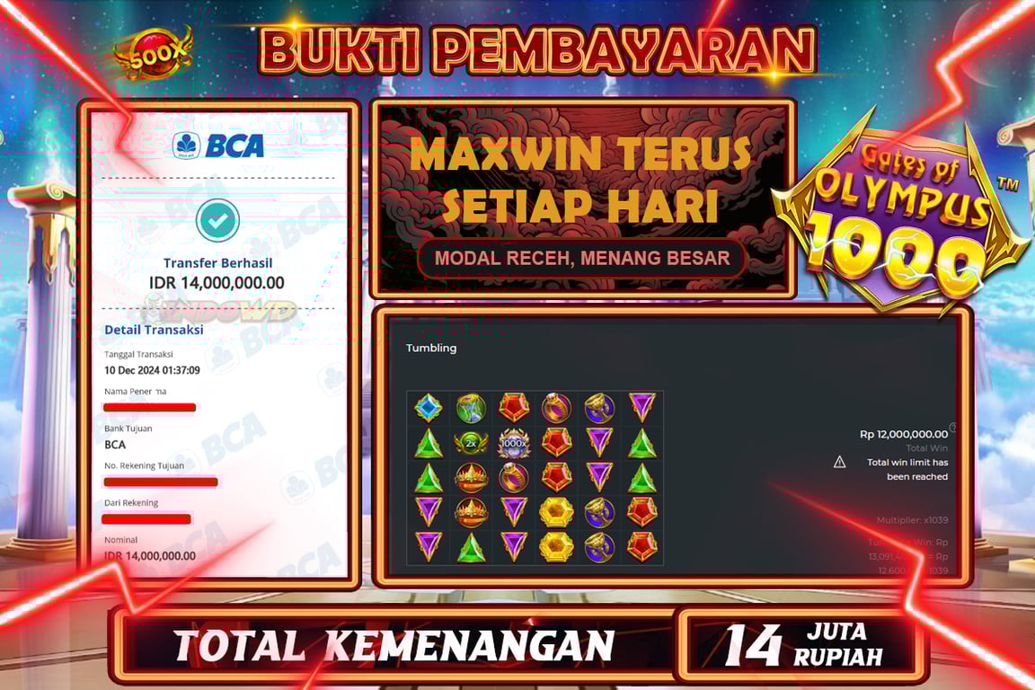INDOWD JACKPOT SLOT GATES OF OLYMPUS 1000  Rp.14.000.000,- LUNAS