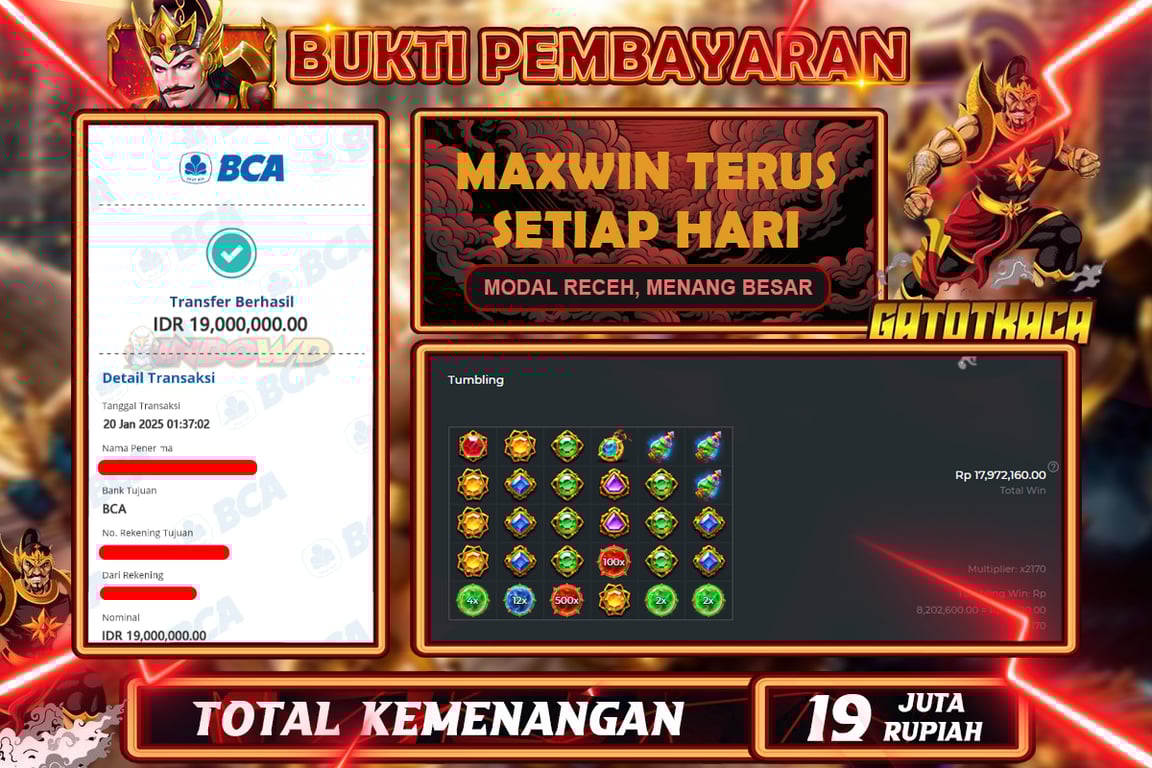 INDOWD JACKPOT SLOT GATES OF GATOTKACA 1000 Rp19.000.000,- LUNAS