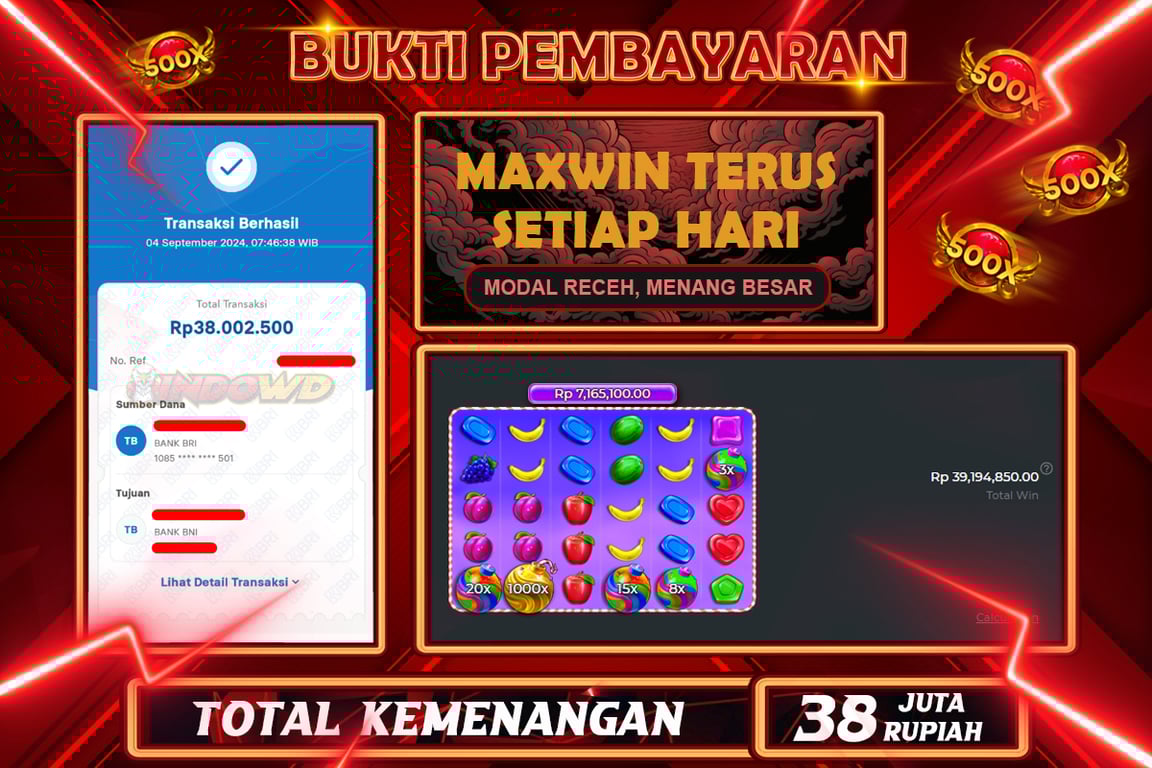 INDOWD JACKPOT SLOT SWEET BONANZA 1000 Rp.38.000.000,- LUNAS