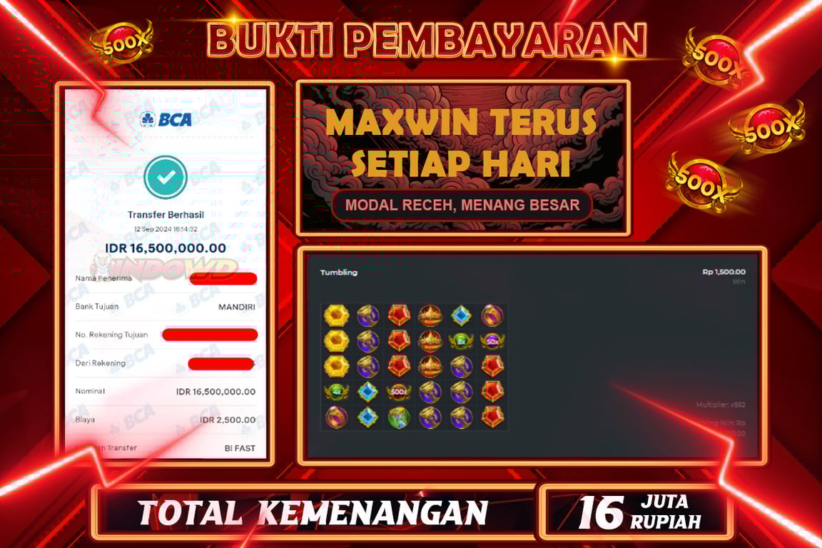 INDOWD JACKPOT SLOT GATES OF OLYMPUS 1000 Rp.16.500.000,- LUNAS