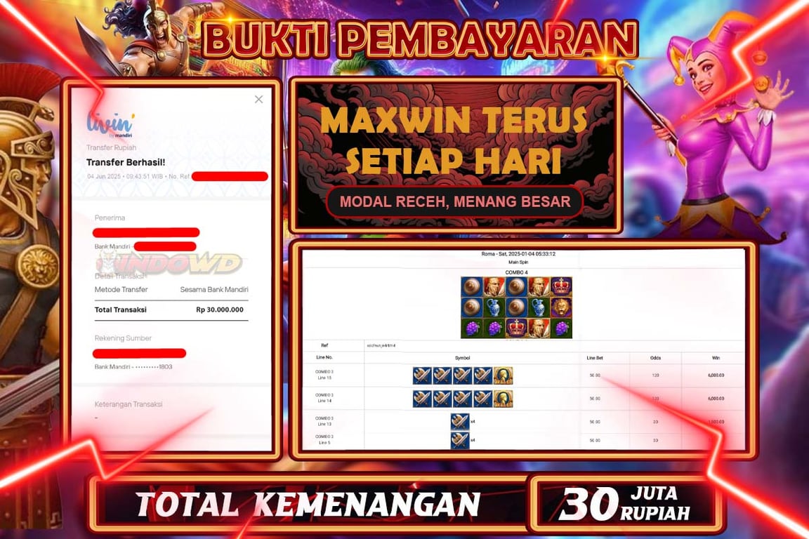 INDOWD JACKPOT SLOT JOKER ROMA - SAT Rp30.000.000,- LUNAS