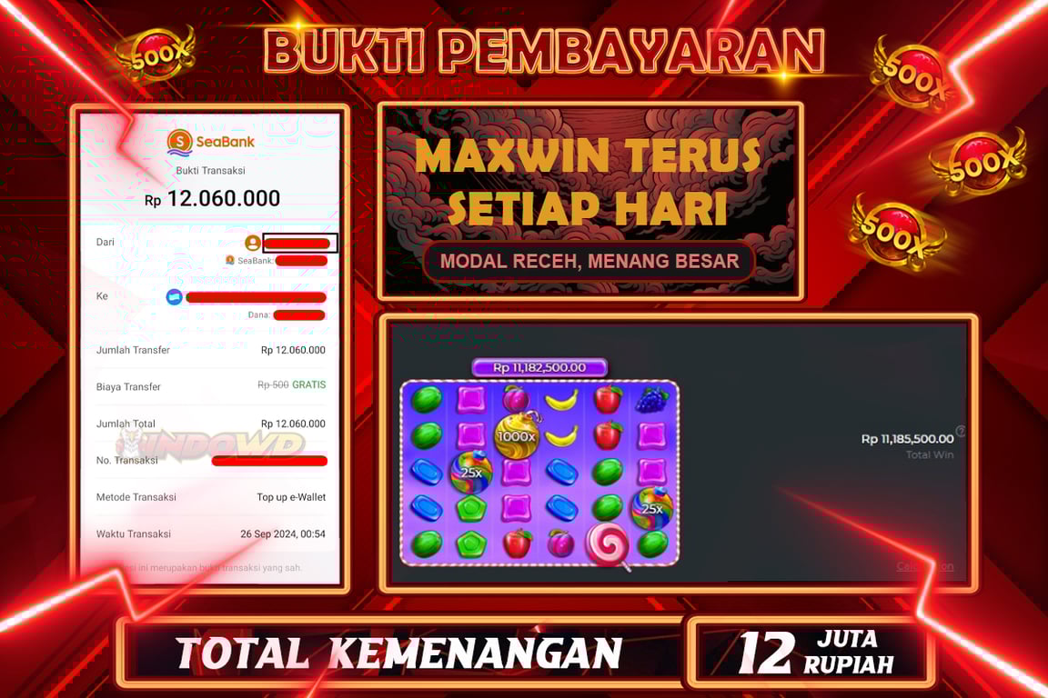 INDOWD JACKPOT SLOT SWEET BONANZA 1000 Rp.12.000.000,- LUNAS