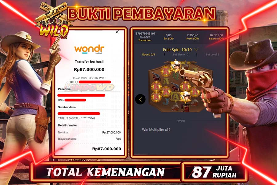 INDOWD JACKPOT SLOT WILD BOUNTY Rp.87.000.000,- LUNAS