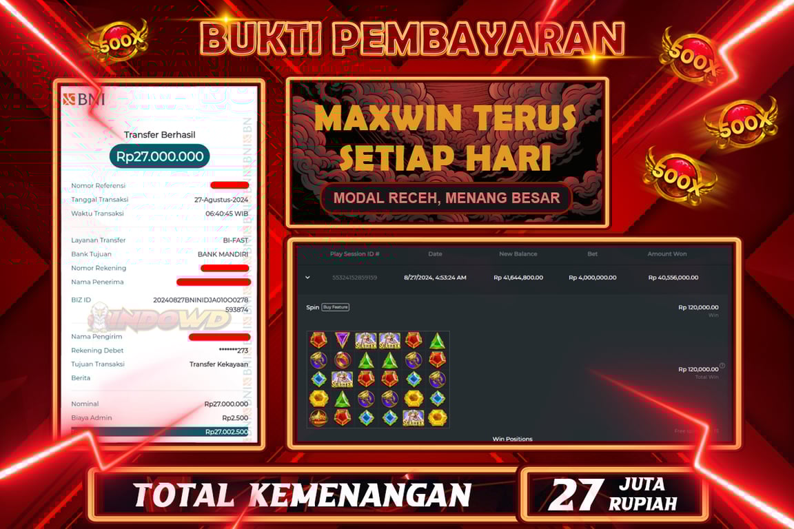 INDOWD JACKPOT SLOT GATES OF OLYMPUS Rp.27.000.000,- LUNAS