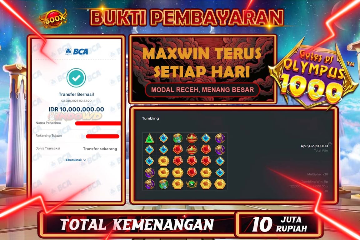 INDOWD JACKPOT SLOT GATES OF OLYMPUS 1000 Rp.10.000.000,- LUNAS
