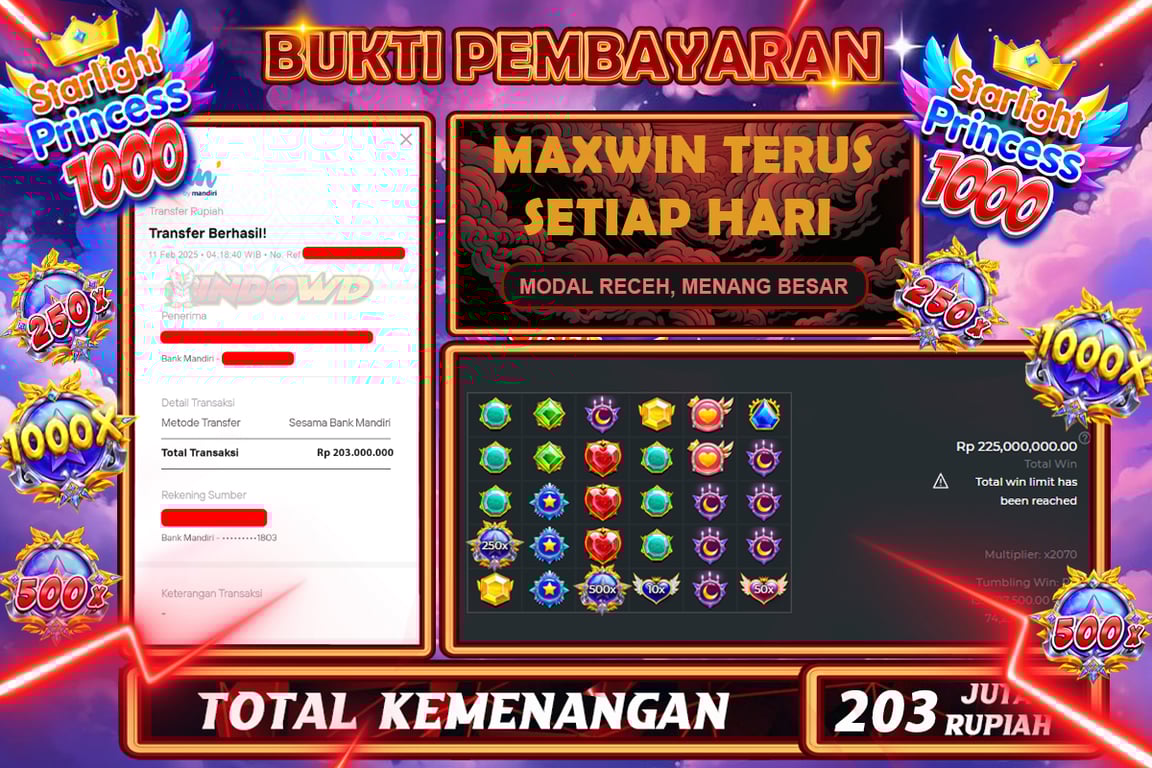 INDOWD JACKPOT SLOT STARLIGHT PRINCES 1000 Rp.203.000.000,- LUNAS