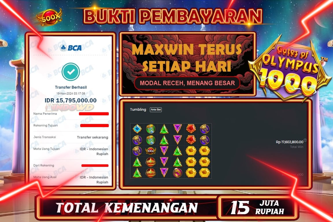 INDOWD JACKPOT SLOT GATES OF OLYMPUS 1000 Rp.15.795.000,- LUNAS