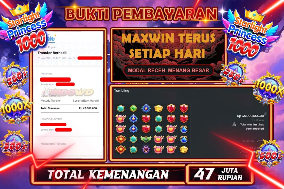 INDOWD JACKPOT SLOT STARLIGHT PRINCES 1000 Rp 47.000.000,- LUNAS