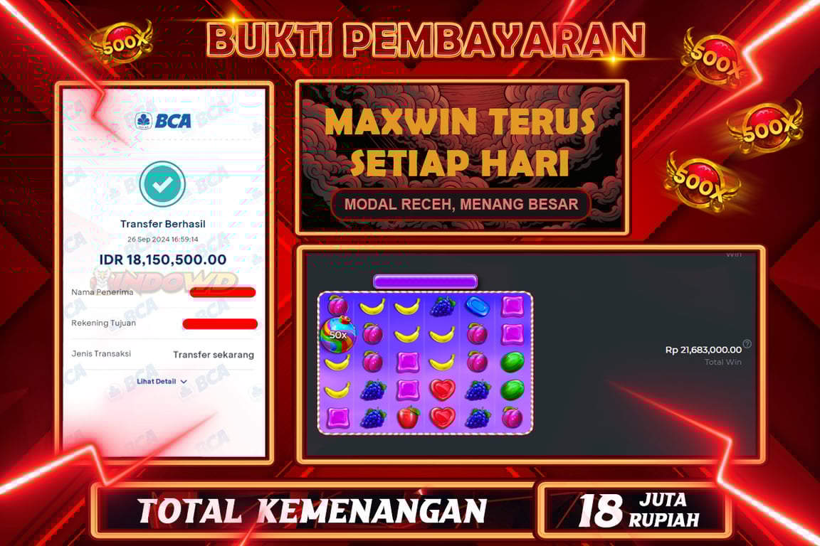 INDOWD JACKPOT SLOT SWEET BONANZA 1000 Rp.18.150.500,- LUNAS
