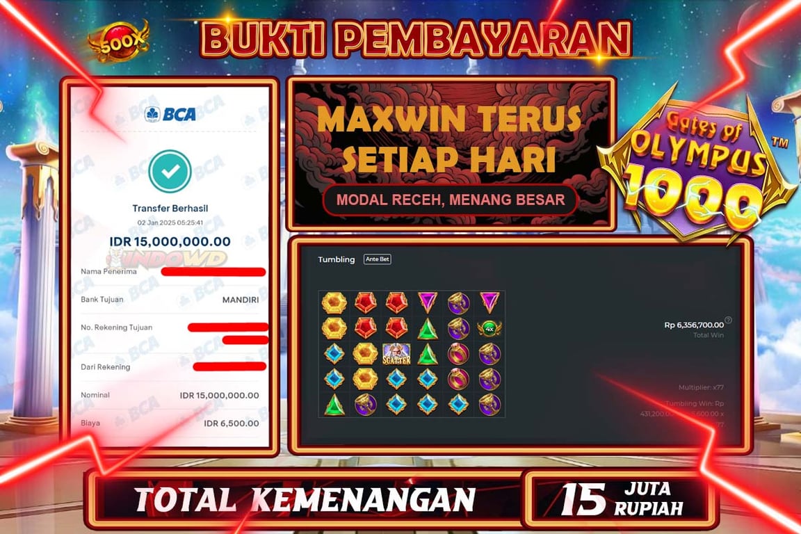 INDOWD JACKPOT SLOT GATES OF OLYMPUS 1000 Rp.15.000.000,- LUNAS