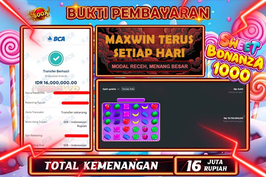 INDOWD JACKPOT SLOT  SWETT BONANZA 1000 Rp.16.000.000,- LUNAS