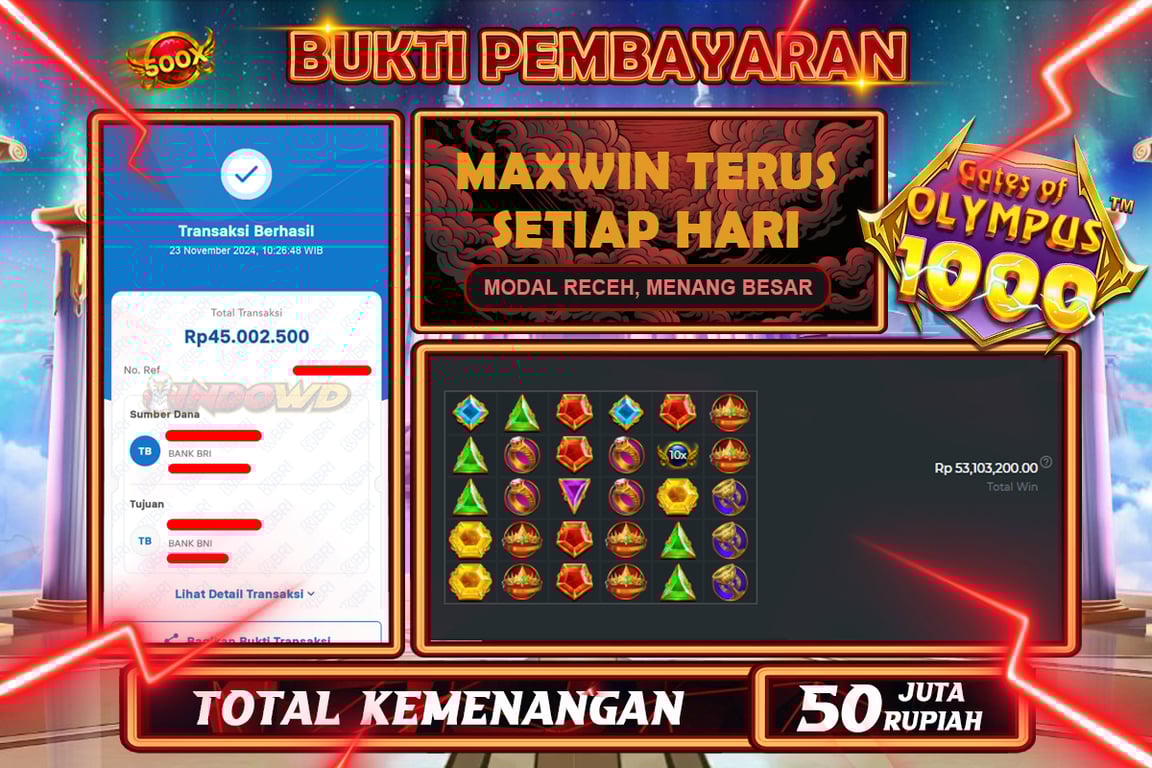 INDOWD JACKPOT SLOT GATES OF OLYMPUS 1000 Rp.50.000.000,- LUNAS