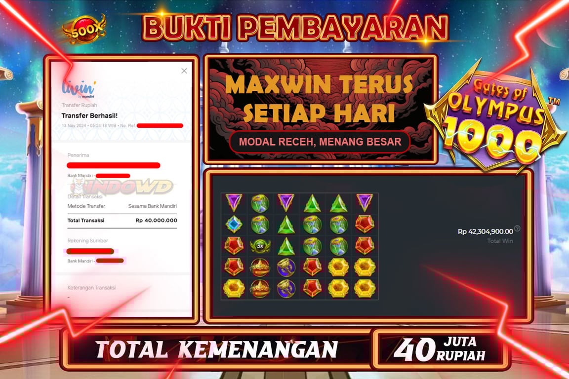 INDOWD JACKPOT SLOT GATES OF OLMYPUS 1000 Rp.40.000.000,- LUNAS