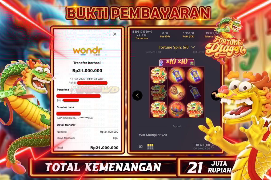 INDOWD JACKPOT LIVE GAMES  SLOT FORTUNE DRAGON Rp.21.000.000,- LUNAS