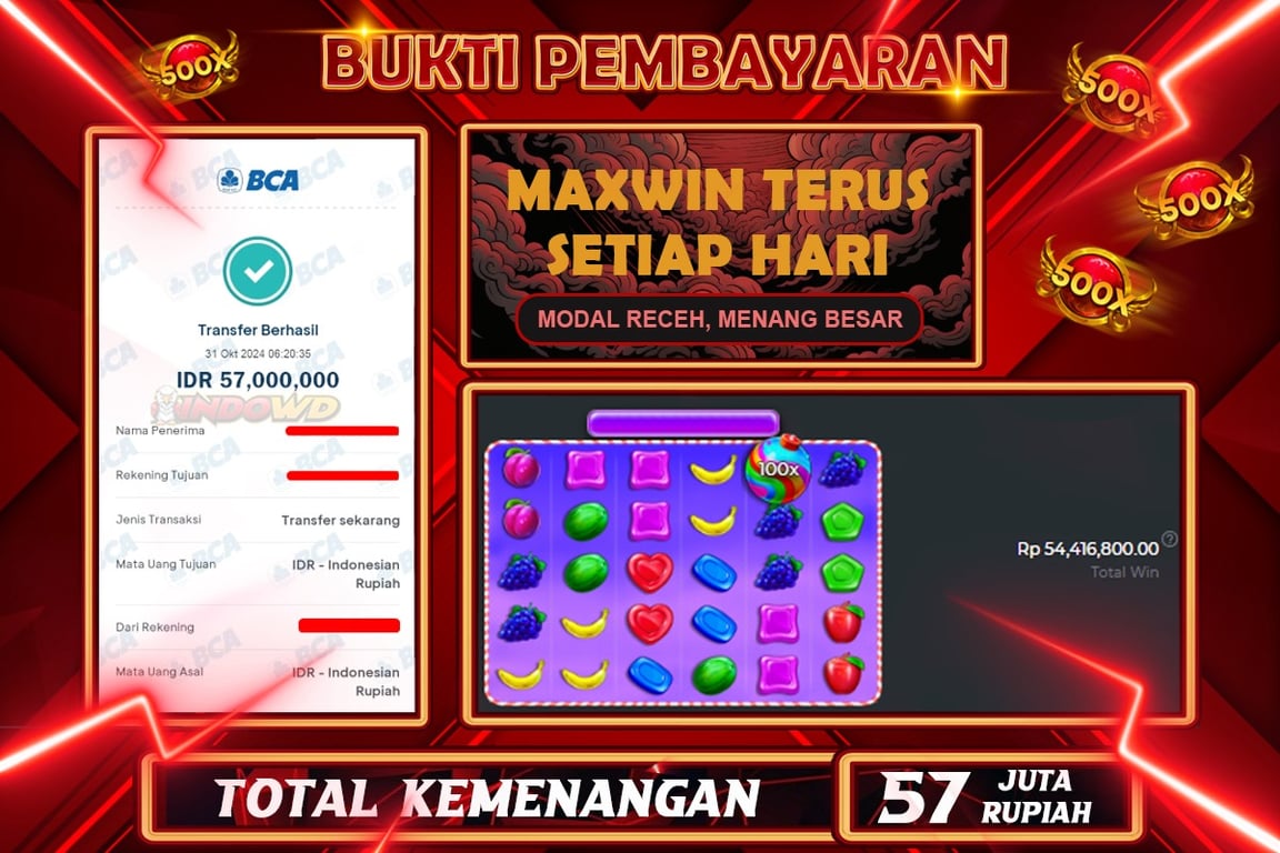 INDOWD JACKPOT SLOT SWEET BONANZA 1000 Rp.57.000.000,- LUNAS