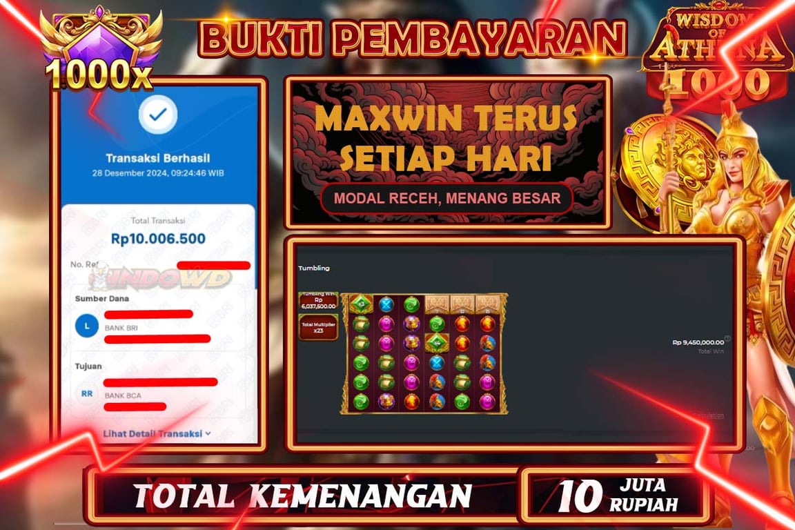 INDOWD JACKPOT SLOT WISDOM OF ATHENA 1000 Rp10.000.000,- LUNAS