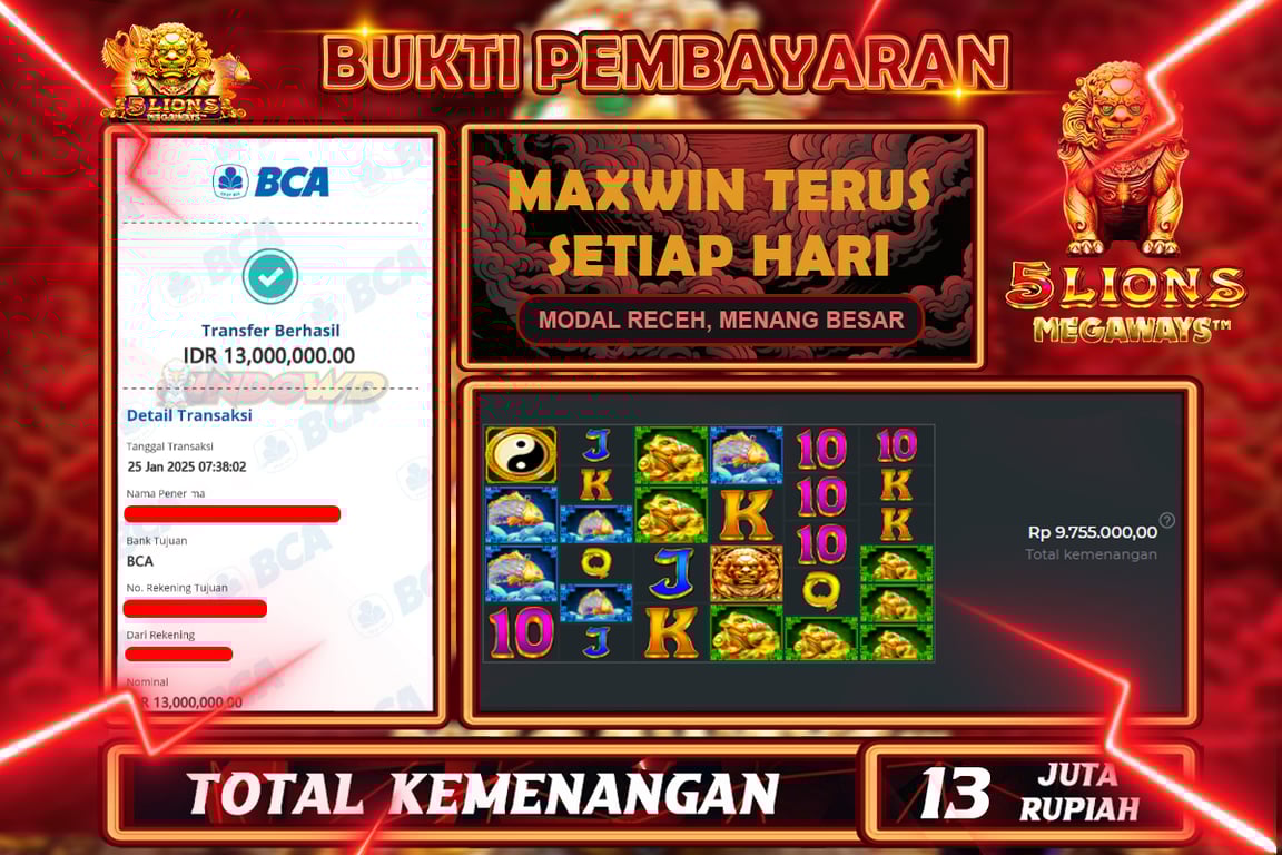 INDOWD JACKPOT SLOT 5 LIONS MEGAWAYS Rp13.000.000,- LUNAS