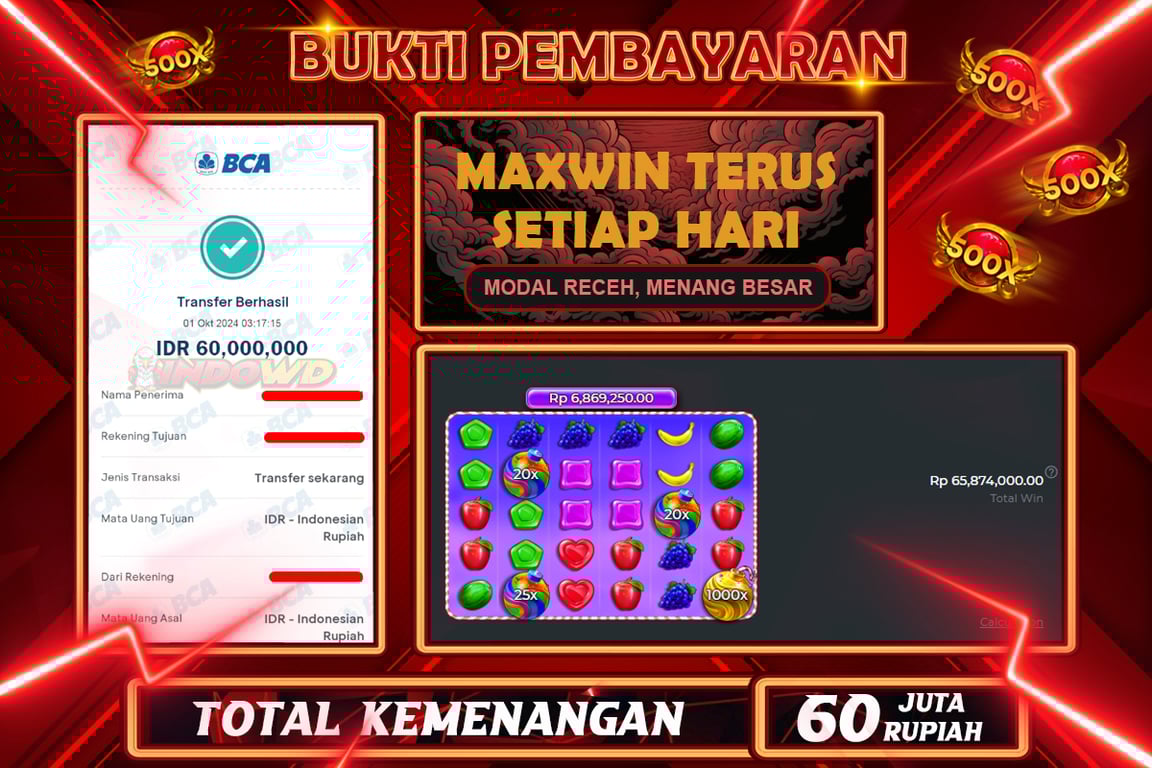 INDOWD JACKPOT SLOT SWEET BONANZA 1000 Rp.60.000.000,- LUNAS
