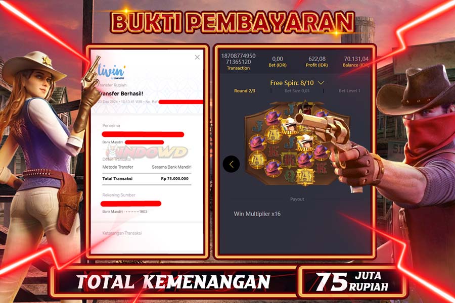 INDOWD JACKPOT LIVE GAMES  SLOT WILD BOUNTY Rp.75.000.000,- LUNAS