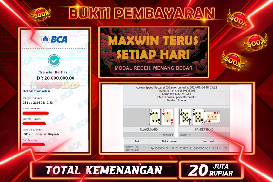 INDOWD JACKPOT BACCARAT Rp.20.000.000,- LUNAS