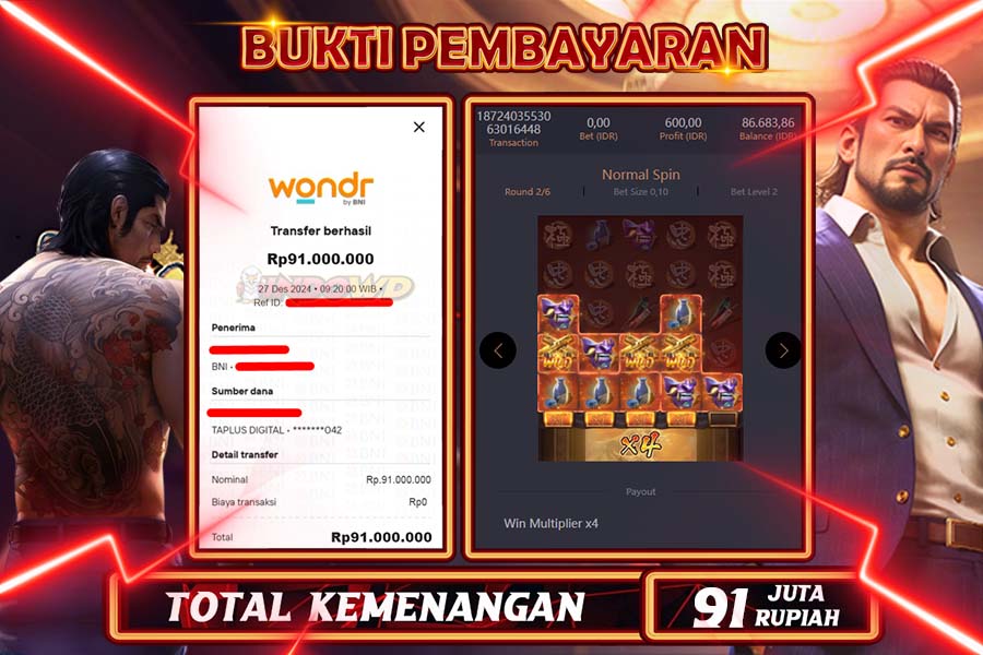INDOWD JACKPOT SLOT YAKUZA HONOR Rp91.000.000,- LUNAS