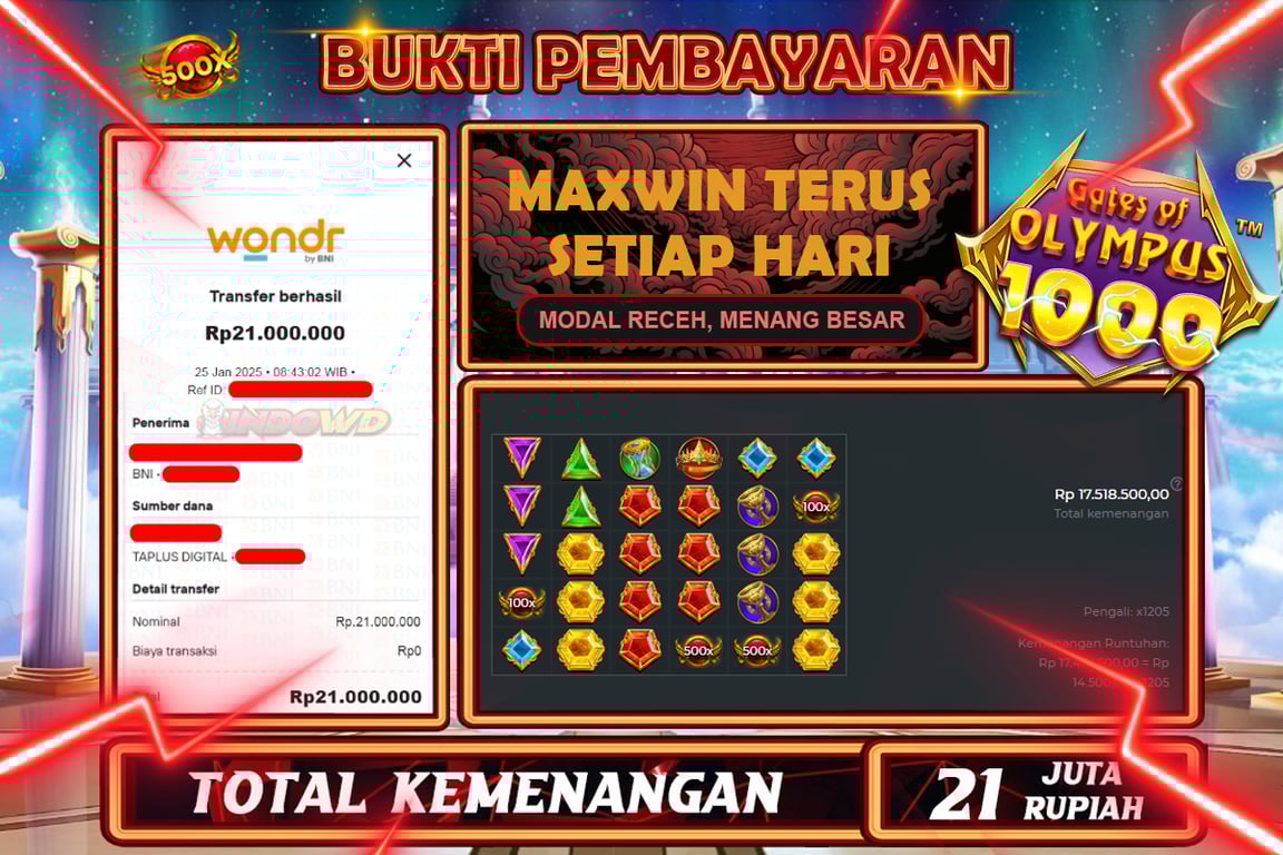 INDOWD JACKPOT SLOT GATES OF OLYMPUS 1000 Rp21.000.000,- LUNAS