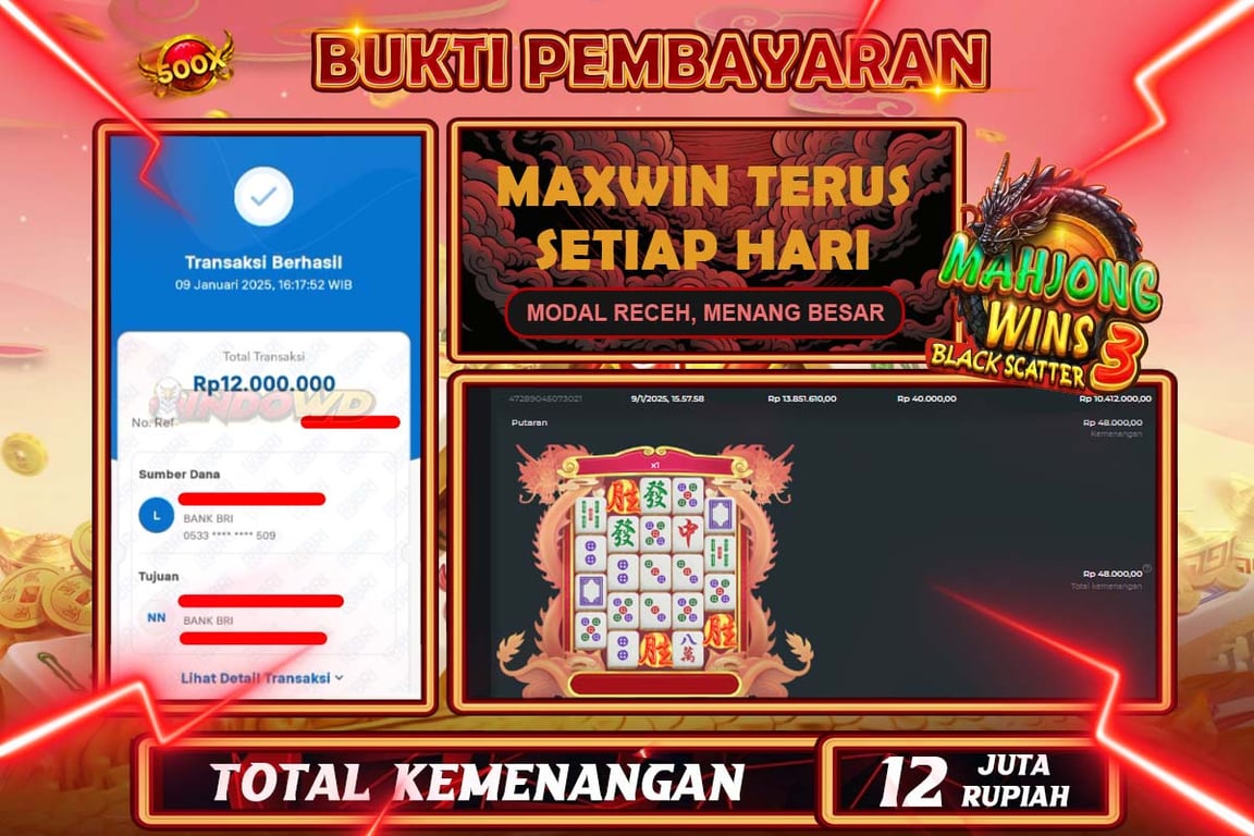 INDOWD JACKPOT SLOT MAHJONG WINS 3 BLACK SCATTER Rp 12.000.000,- LUNAS